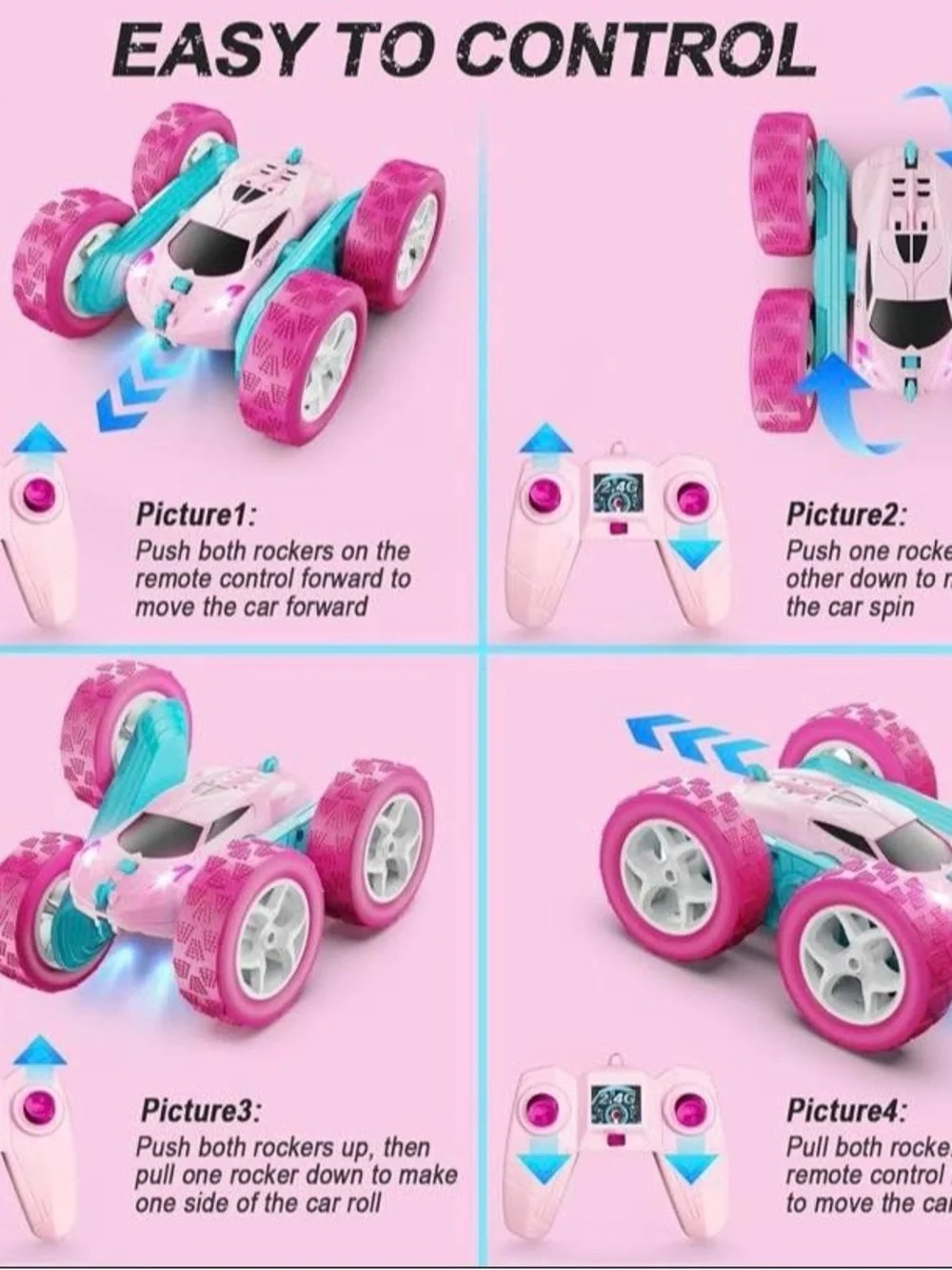 NEW - RC Cars, Pink Remote Control Car for Girls, 2.4 GHZ Double Sided RC Stunt